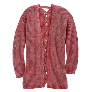 🤎 3/$35 Last 1❣️ girl's lace-up back cardigan sweater carmin red